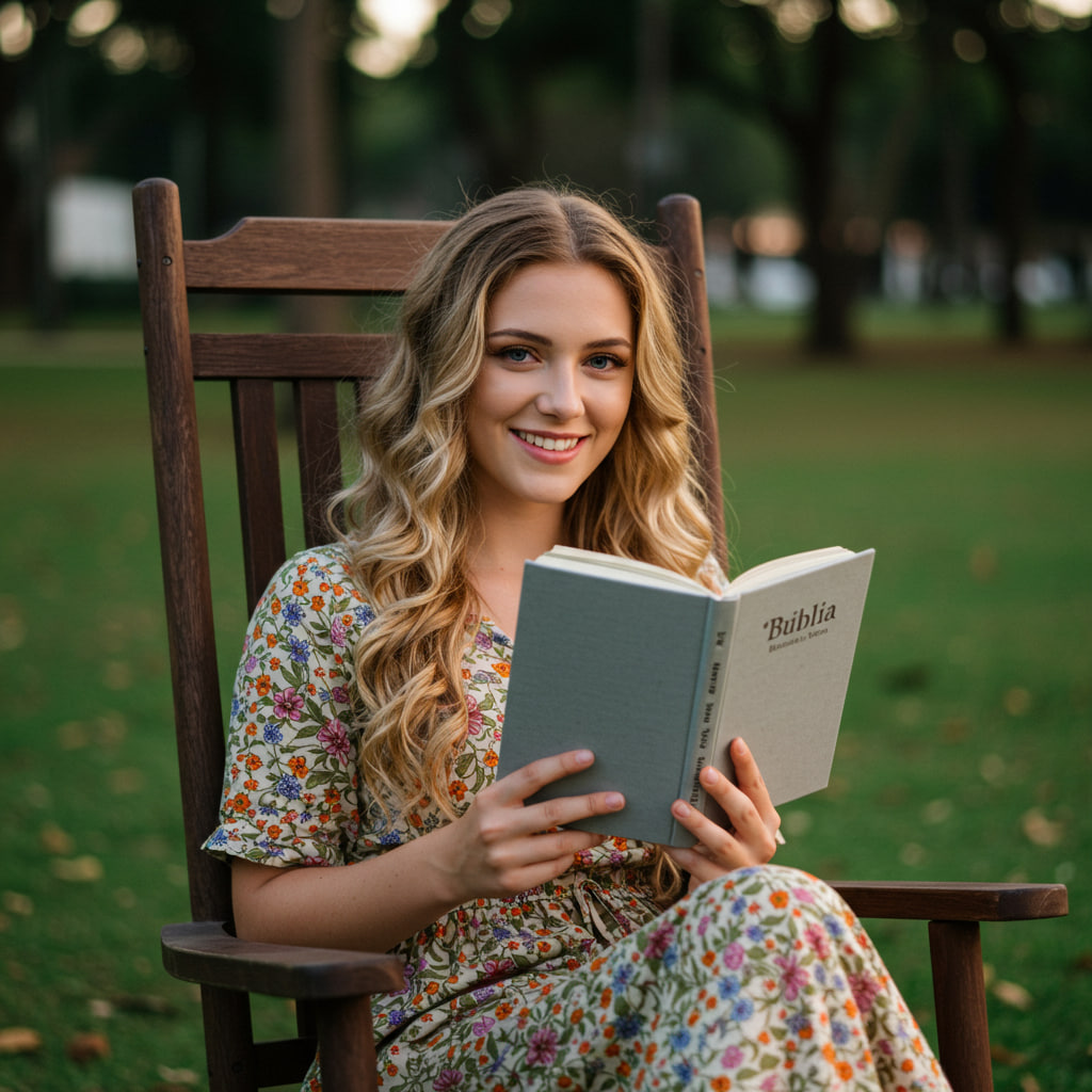 Mulher Lendo Livro no Parque